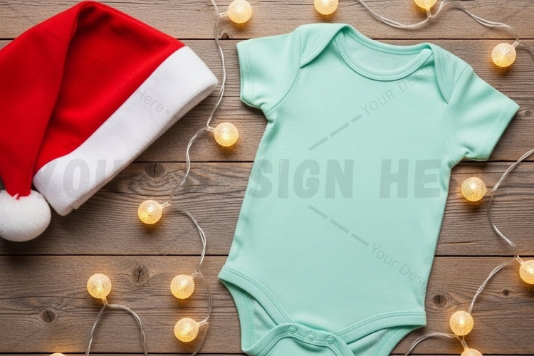Christmas themed baby onesie t-shirt mockup design