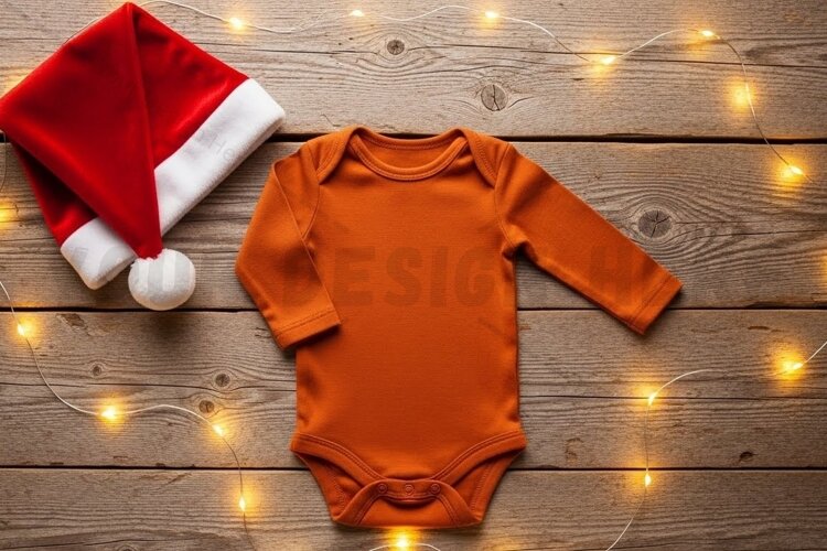 Orange long sleeve baby onesie t-shirt mockup design example image 1