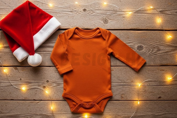 Orange long sleeve baby onesie t-shirt mockup design