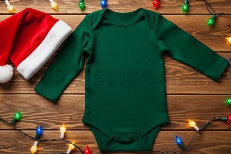 Christmas themed long sleeve baby bodysuit t-shirt mockup