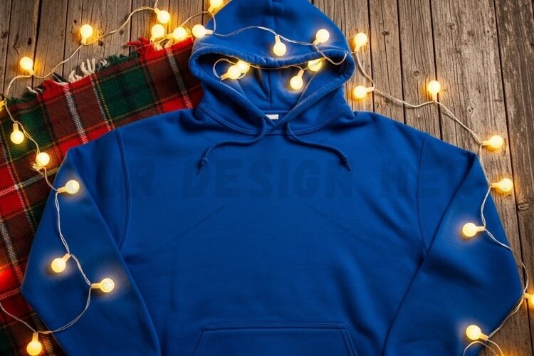 Christmas-themed blue hoodie t-shirt mockup example image 1