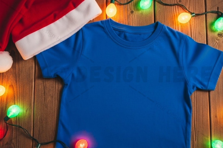 Christmas-themed blue t-shirt mockup