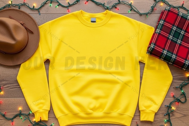 Bright yellow christmas sweatshirt t-shirt mockup