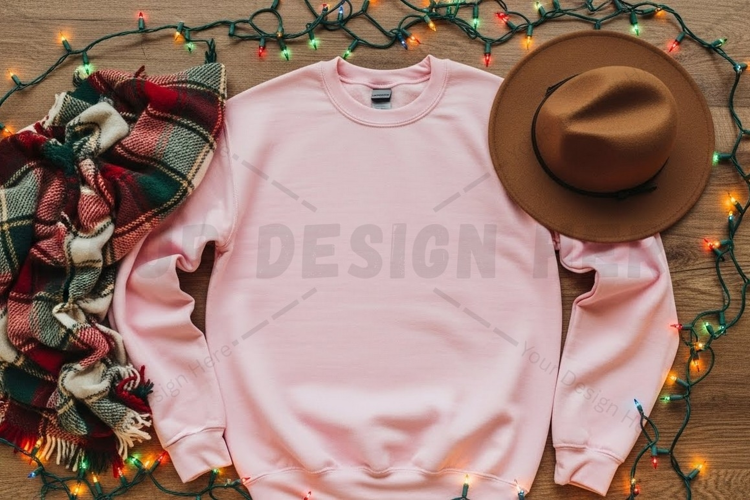 Pink long-sleeve t-shirt with festive t-shirt mockup