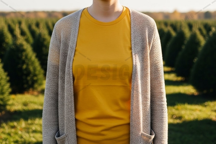 Bright yellow t-shirt with light gray t-shirt mockup