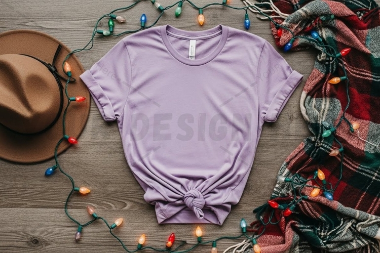 Casual lavender t-shirt with holiday accents t-shirt mockup