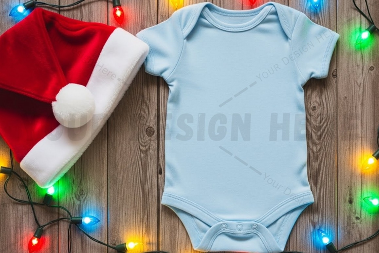 Christmas baby onesie with santa hat mockup