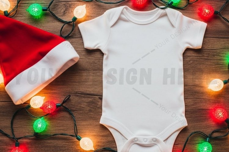 Christmas themed baby onesie t-shirt mockup design