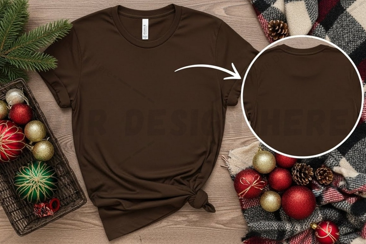 Christmas-themed brown t-shirt mockup