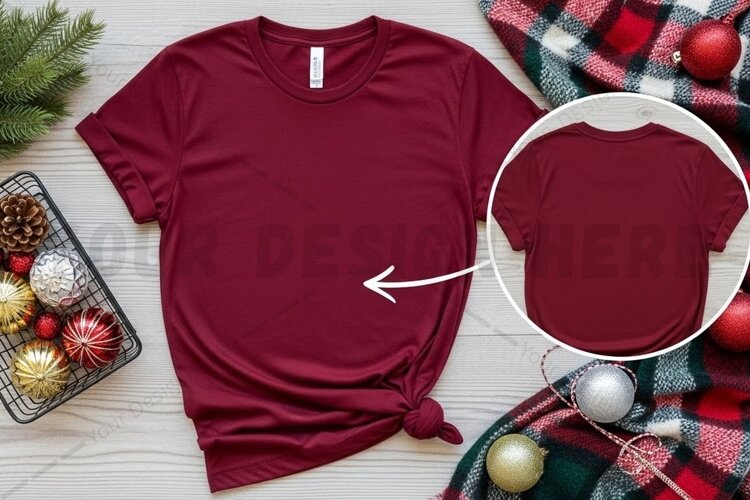 Christmas-themed maroon t-shirt mockup example image 1