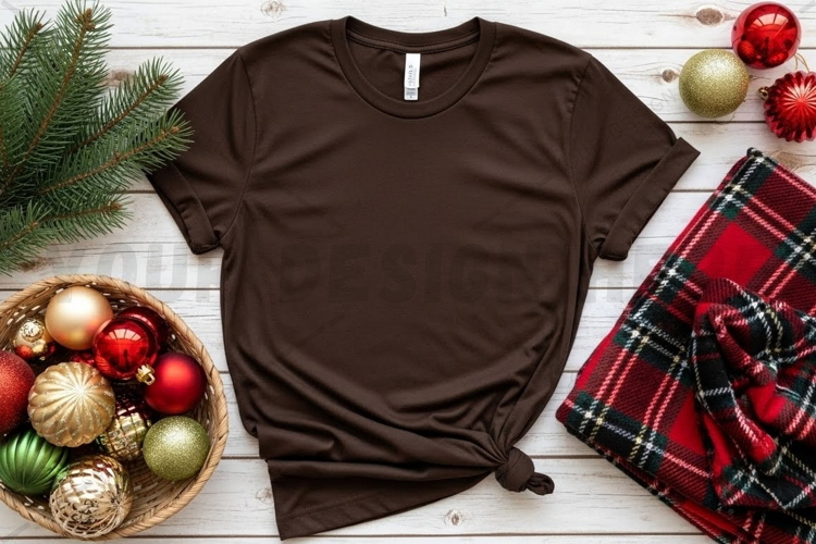 Christmas-themed brown t-shirt mockup