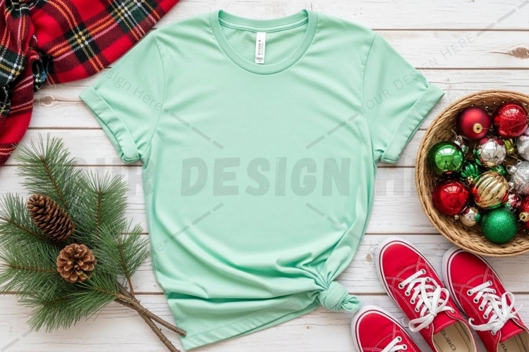 Christmas-themed light green t-shirt mockup