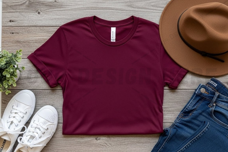 Burgundy t-shirt mockup design