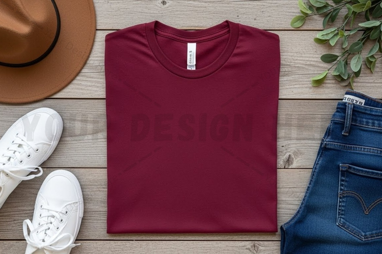 Stylish burgundy t-shirt mockup design