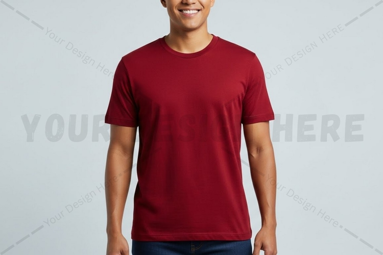 Men's red crew neck t-shirt mockup