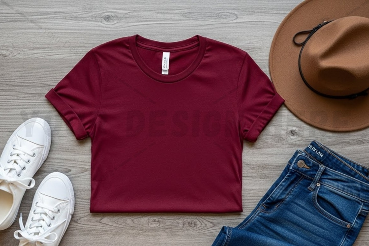 Stylish burgundy t-shirt mockup design