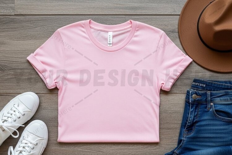 Stylish pink t-shirt mockup design example image 1