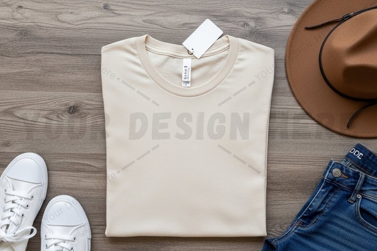 Casual cream t-shirt with accessories t-shirt mockup design