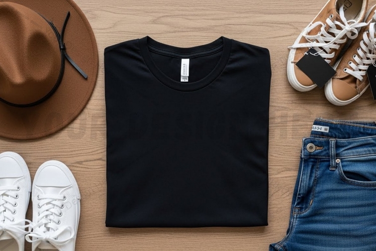 Casual black t-shirt mockup design