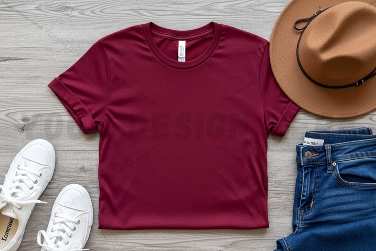 Burgundy t-shirt mockup design