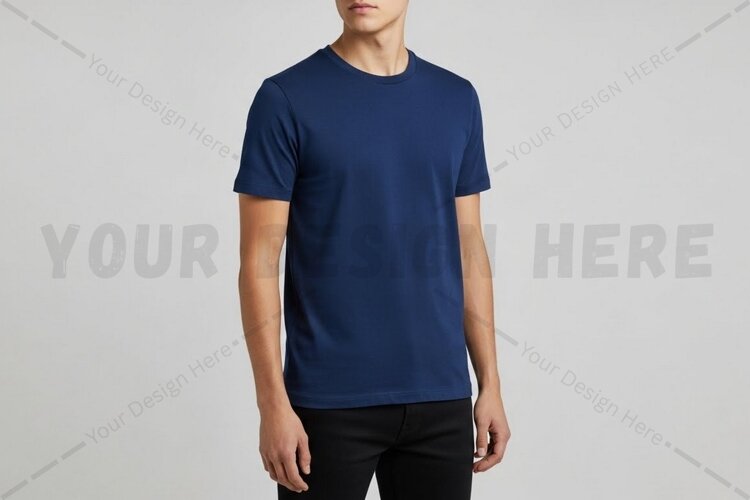 Navy blue crew neck t-shirt mockup design example image 1