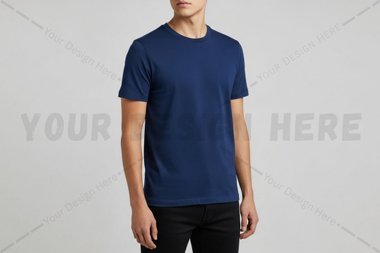 Navy blue crew neck t-shirt mockup design