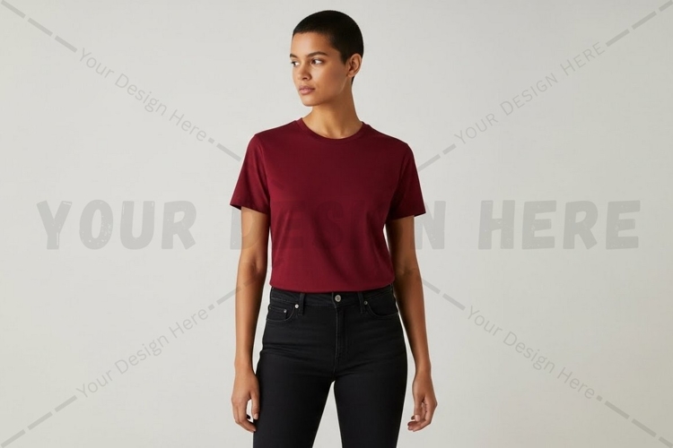 Solid burgundy crew neck t-shirt mockup design