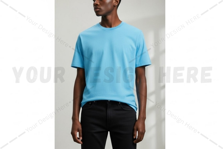 Men's light blue crew neck t-shirt mockup