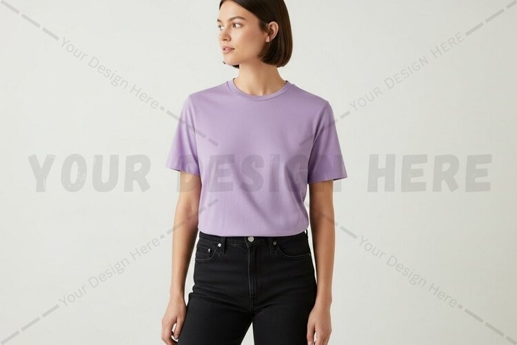 Lilac solid t-shirt for women t-shirt mockup example image 1