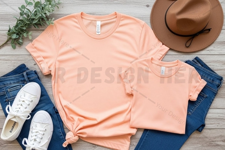 Casual peach t-shirt with denim t-shirt mockup design