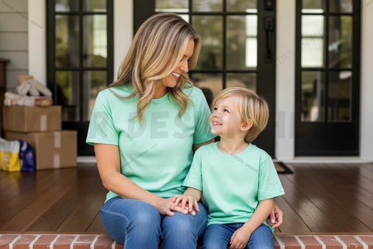 Mother and son matching t-shirt mockup design