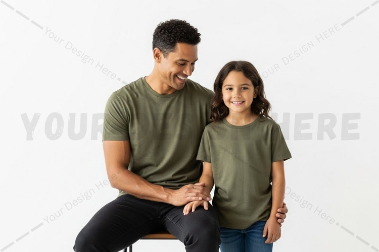 Matching olive green t-shirts for family t-shirt mockup