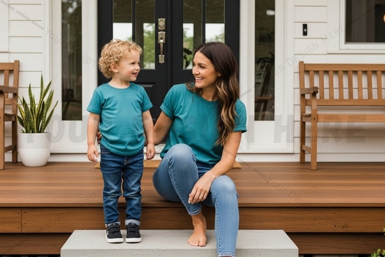 Matching teal t-shirt mockup design