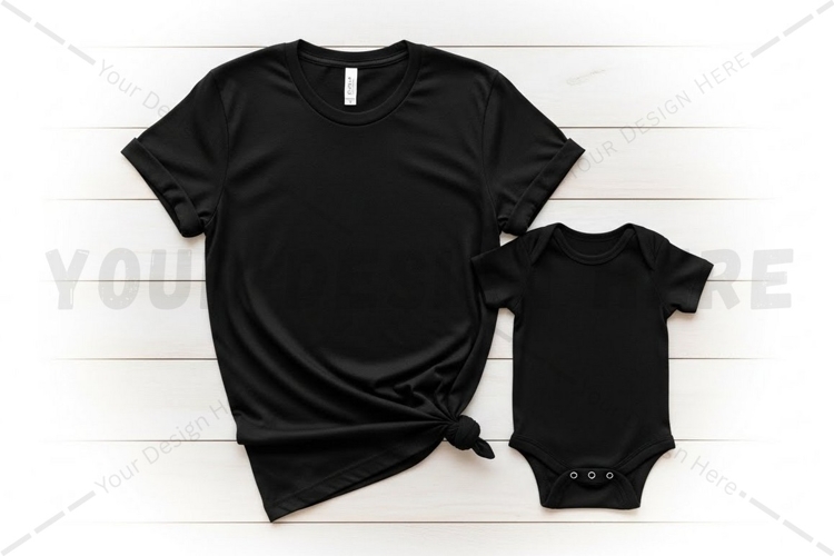 Black t-shirt and onesie set t-shirt mockup design