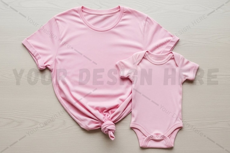 Mother and baby matching pink t-shirt mockup design