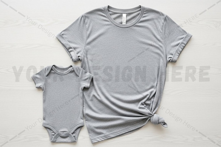 Matching gray t-shirt and onesie set t-shirt mockup design
