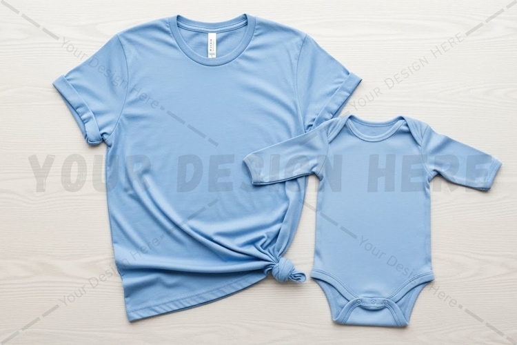 Light blue t-shirt and onesie set t-shirt mockup design