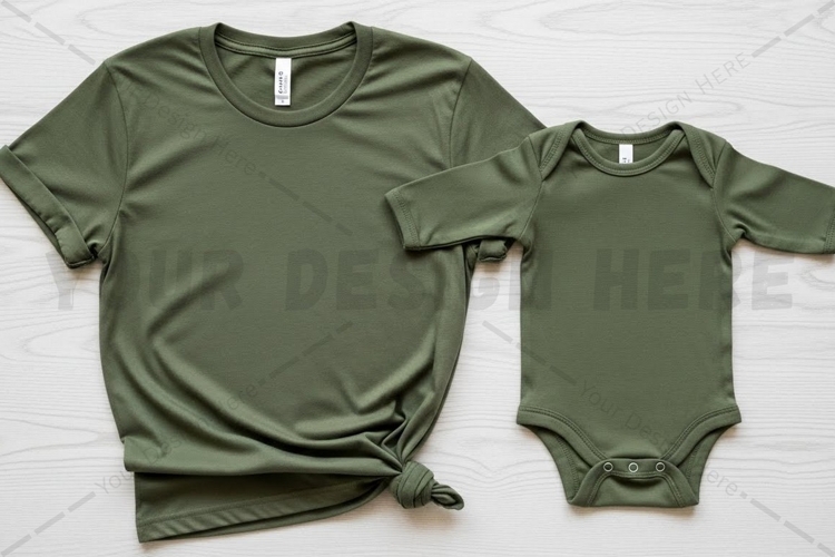 Matching olive green t-shirt mockup design