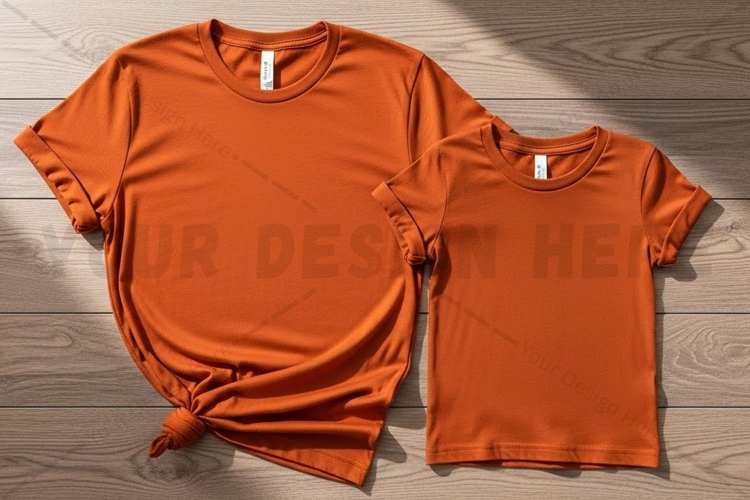 Burnt orange t-shirt set for adult and child mockup design