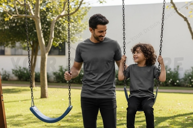 Father and son swinging t-shirt design