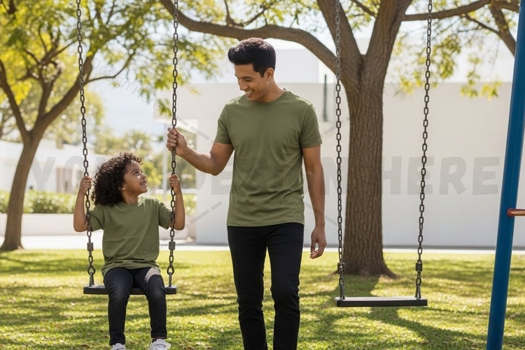 Casual green t-shirt for men and kids t-shirt mockup design