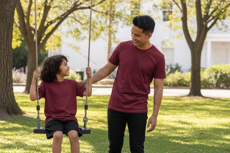 Matching red t-shirt mockup design