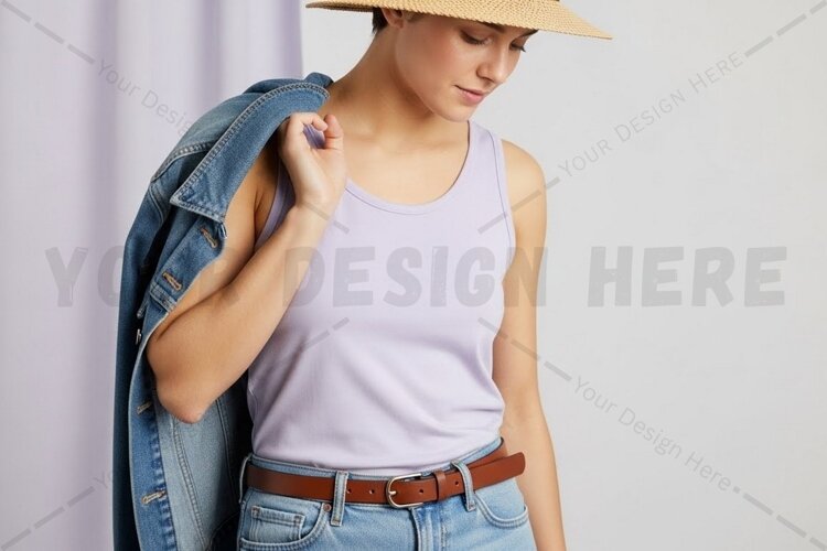 Casual summer t-shirt with denim t-shirt mockup example image 1
