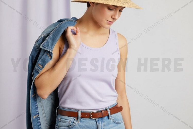 Casual summer t-shirt with denim t-shirt mockup