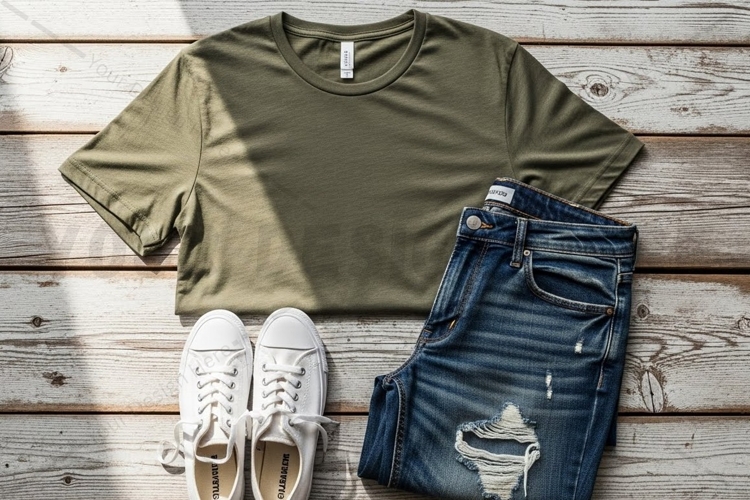 Casual olive green t-shirt mockup