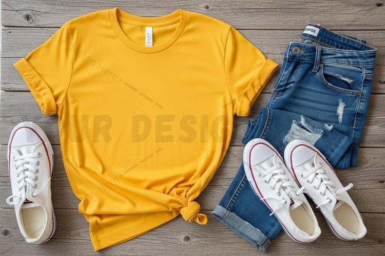 Casual summer outfit - yellow t-shirt mockup