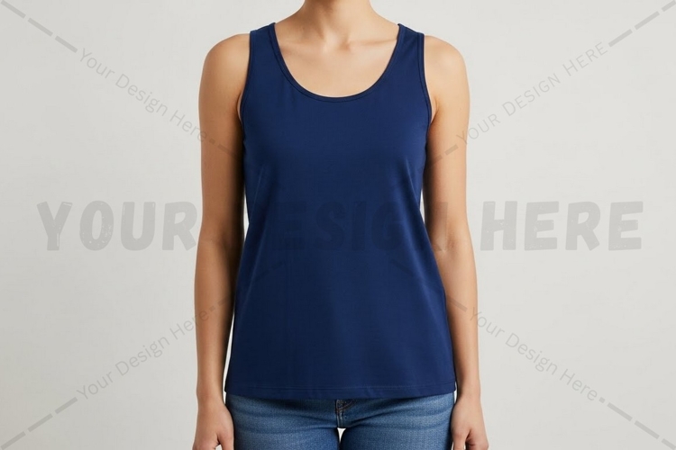 Navy blue womens tank top t-shirt mockup design