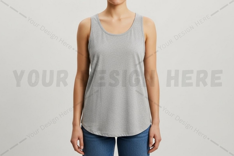 Womens grey tank top t-shirt mockup design