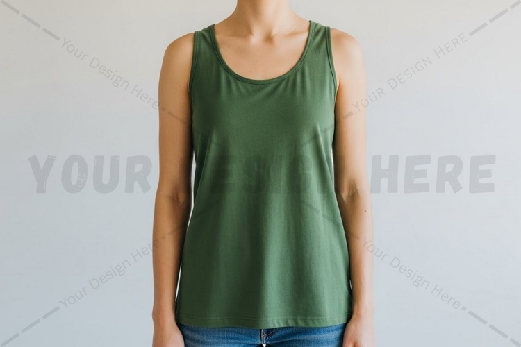 Green solid tank top t-shirt mockup