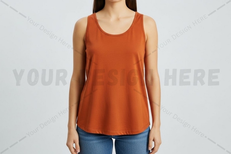 Burnt orange sleeveless blouse t-shirt mockup